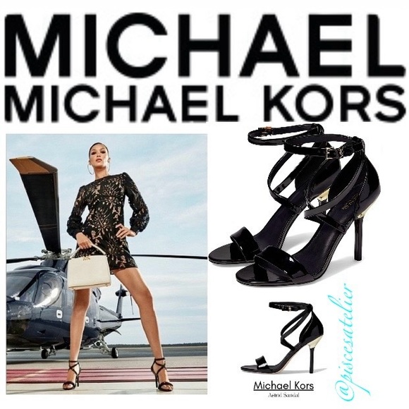 Michael Kors Black Patent Faux Leather Astrid Sandal with Box, Women’s Size 5.